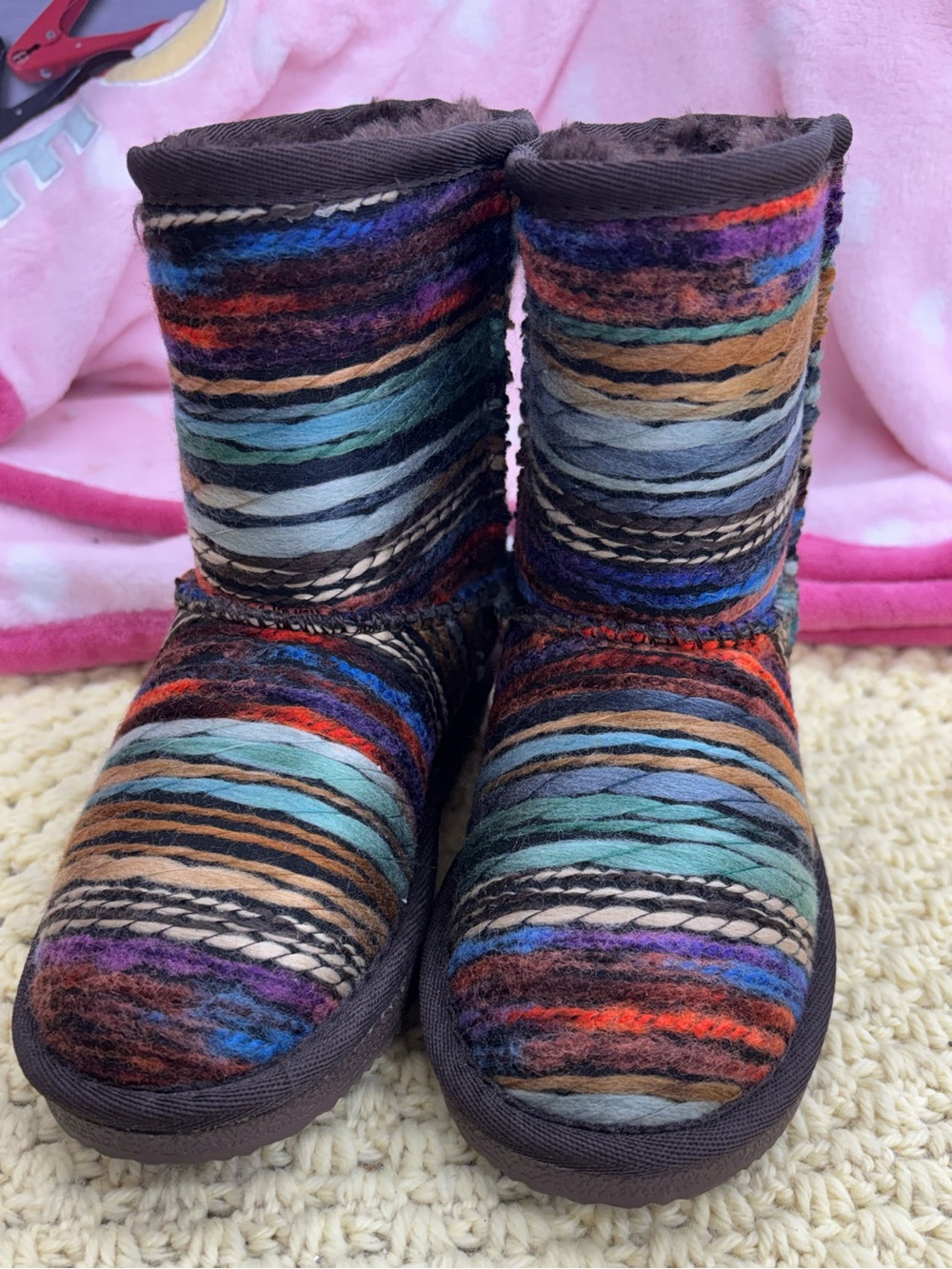 Lamo Juarez kids boho multicolor faux fur lined boots girl size 13Y-NWOT
